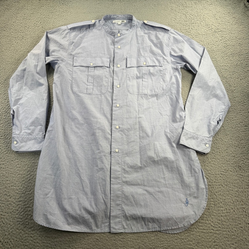 Uniqlo JW Anderson Shirt Mens Large Button Up Blue Band Collar Epaulettes